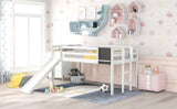 Twin size Loft Bed Wood Bed with Slide, Stair and Chalkboard,White WF286310AAK