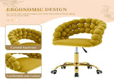 Velvet Bubble Back Desk Chair, Adjustable Height 360&deg Swivel Vanity Chair with Wheels, Gold Metal W3875P457940