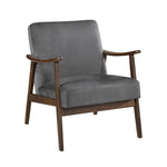 ZUN Mid-Century Modern Design 1pc Accent Chair Dark Gray Velvet Upholstery Dark Walnut Finish Wood, B011P256602