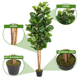 6FT Solid Wood 156 Leaves Truncated Piano Leaf Banyan Simulation Tree Green 38937564