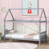 Twin House Bed with Headboard and Footboard, Twin Rubber Wood Bed with House Frame,Light Grey W504P225966
