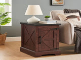 Farmhouse end table Nightstand Rectangular Farmhouse End Table with Barn Door and Adjustable Storage 91796703