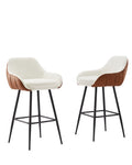 ZUN 26" Modern Counter Height Bar Stools Set of 2, Mid Century Leather Upholstered Accent Arm Bar WF322612AAK