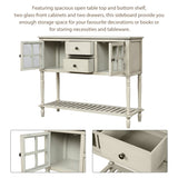 TREXM Sideboard Console Table with Bottom Shelf, Farmhouse Wood/Glass Buffet Storage Cabinet Living WF193444AAE