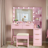 Pink particleboard with a melamine finish, 5-drawer, 2-tiered dressing table set with 11 three-tone 76254840
