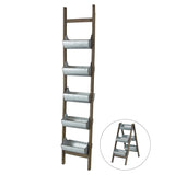 Farmhouse Foldable Reed Galvanized and Wood Ladder Planter 14.2" x 7.5" x 70.9" W2078P322239