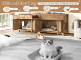 Cat Litter Box Enclosure, Hidden Cat Litter Box Furniture with Scratching Board Doors and Storage 06632538