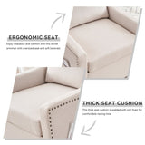 011-Linen Fabric 360&deg Swivel Accent Chair with Upholstered,One Back Pillow,Armrest with Rivets W527P190828