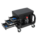 Rolling Creeper Garage/Shop Seat with Three Built-in Drawers, Rolling Tool Chest,Black W2660P276698