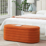 Modern Oval Storage Ottoman Bench, Upholstered Boucle Teddy Fabric of Bed Bench with Storage, W2186P193119