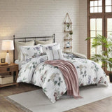 7 Piece Printed Seersucker Comforter Set with Throw Blanket Taupe/Blush King/Cal King B035P266670