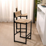 ZUN Honey Bar Stools Set of 2 Paper Rope Weave Dining Chairs with Back Hand Weave Stools for Kichen W1757138691