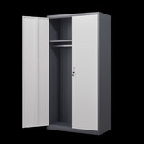 Gray Steel Large Capacity Lockable Wardrobe with Hanging Rod and Compartments for Bedroom, Living W1247P293800