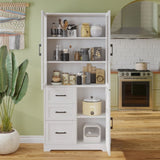 ZUN FCH 3 doors 3 drawers 5 layers Triamine board veneer 78*38.5*170cm display cabinet white N001 52480970