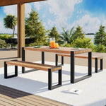 ZUN 3-pieces Outdoor Dining Table With 2 Benches, Patio Dining Set With Unique Texture, Acacia Wood 65431187