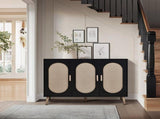 3-door vertical shoe cabinet particle board plastic rattan black frame original wood rattan 99856326