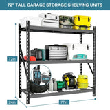 Garage Shelving Heavy Duty 72"H*77"W Garage Storage Shelves 6000LBS Heavy Duty Shelving Adjustable 3 ET309759BBB