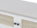 TREXM Boho Rattan Entryway Bench with Storage, Cushioned Shoe Bench with Double Doors, Wooden Shoe N715P308012K