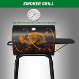 ZUN Charcoal Grills Outdoor BBQ Grill, Barrel Charcoal Grill with Side Table and Wheels, for Outdoor 49876379