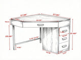 Triangle Corner Desk with 3 Drawers, Space-Saving Computer Desk & Makeup Vanity, Compact L-Shape 27170993