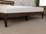 Dark walnut wood painted finish rattan and pine wood double headboard full size wooden bed, 43829429
