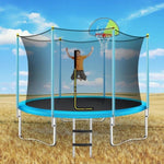 ZUN 8FT Trampoline for Kids with Safety Enclosure Net, Basketball Hoop and Ladder, Easy Assembly Round MS310681AAC