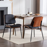 A&A Furniture, Dining Chairs Set of 2 Mid Century Modern Retro Faux Leather Chair with Walnut W1143P151496