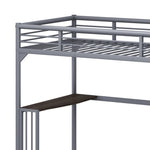 ZUN Twin Metal loft Bed with Desk, Ladder and Guardrails, bookdesk under bed, Silver W1676105930