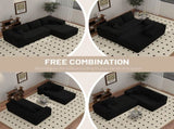 Black Modular Corduroy Sectional Sofa with Chaise Lounge, All-Foam Deep Seat Couch, Soft Wide-Wale 58476253