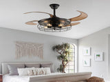 48" Black Remote Control Ceiling Fan Light Industrial 4-Blade Fan with Cage Design and Adjustable W1340P272387