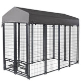 ZUN Outdoor Dog Kennel 8' x 6' x 4' with Waterproof Canopy Roof Heavy Duty Metal Dog Cage with Rotating 83189841