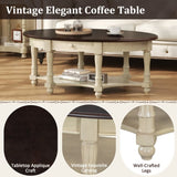 Vintage Oval Coffee Table with Drawer and Storage Shelf, Antique Cocktail Table in 45", French N735P277388K
