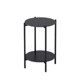 ZUN 2-layer End Table with Whole Marble Tabletop, Round Coffee Table with Black Metal Frame for Bedroom W2181P167974