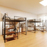 Full size loft metal bed with black for bedroom and dormitory, with built-in charging station and 69416959