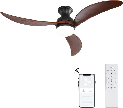 ZUN 52 Inch Modern Ceiling Fan With 3 Color Dimmable Solid Wood Blades Remote Control Reversible DC W934P152322