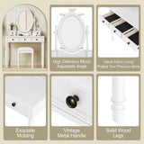Vanity Desk with Adjustable Angle Mirror, Vintage Vanity Makeup Table and Cushioned Stool Set with N733P305139K