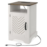 Farmhouse Nightstand Side Table, Wooden Rustic End Table, Tall Bedside Table with Electrical Outlets B082134943