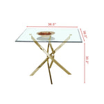 ZUN Contemporary Square Clear Dining Tempered Glass Table with Gold Finish Stainless Steel Legs 33706923