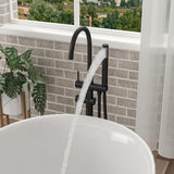 Freestanding Bathtub Faucet Floor Mount Tub Filler Matte Black, Swivel Gooseneck Spout with Cylinder W1243P316229