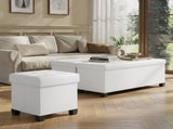 Cloud White Square Foldable Storage Ottoman with 10 Gallon Storage, Tufted PVC Leather Footrest 51878880