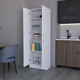 ZUN Charlotte White Pantry Cabinet with 4 Doors and 5 Hidden Shelves B062P193659