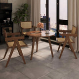 Modern Mid Century Dining Set of 2, Rattan Accent, Comfy Armchairs, Outdoor Wood W3101P314635