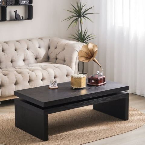 ZUN Modern Coffee Table, Black Wooden Coffee Table, Rectangle Cocktail Tea Table for Living Room, 47.6" W2729P198990