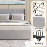 Queen Size Bed Frame with 4 Storage Drawers and Wingback Headboard, Button Tufted Design, Light Grey W1303P227896