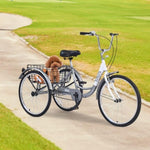 ZUN Adult Tricycle Trikes,3-Wheel Bikes,24 Inch Wheels Cruiser Bicycles with Large Shopping Basket for W101952728