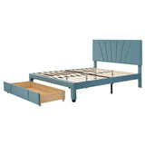 ZUN Queen Size Storage Bed Velvet Upholstered Platform Bed with a Big Drawer - Blue WF199385AAC
