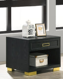 1pc Contemporary Square End Table Storage Drawer Open Shelf Black Gold Finish Metal Pull Knob Living B011P245411