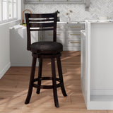 30" Bar Height Slat Back Swivel Stool, Espresso Finish, Charcoal Fabric Seat B04660691