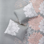 ZUN 6 Piece Printed Cotton Quilt Set with Throw Pillows Grey/Peach Full/Queen B03597570