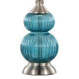 Belle 20" Contemporary Glass Accent Lamp in Clear Sapphire Blue Seeded Glass, Brushed Nickel and B202P224026
